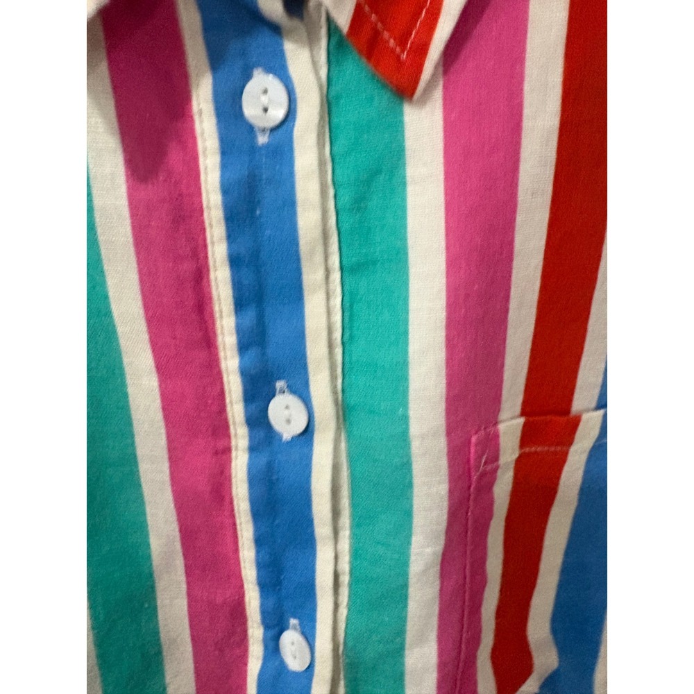 Tuckernuck Multi Color Stripe Ruffle Hem Mini Shirtdress Linen Blend Small - Picture 10 of 10